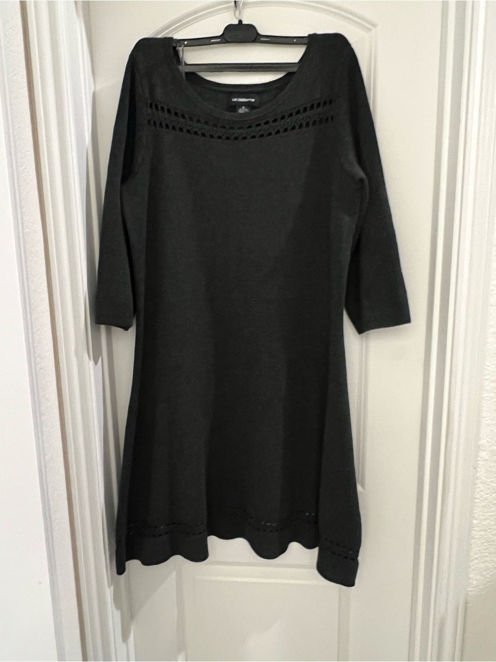 Liz Claiborne XL Gray Knit Midi Dress 3/4 Sleeve A-Line